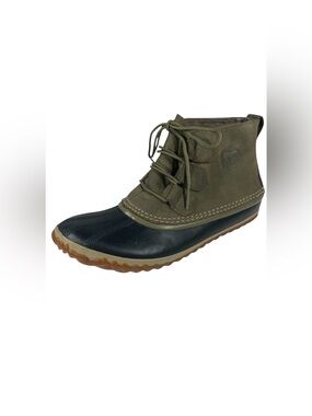 Sorel Out  N About Leather Rain Snow Duck Boots 9 Green Waterproof Seam Sealed